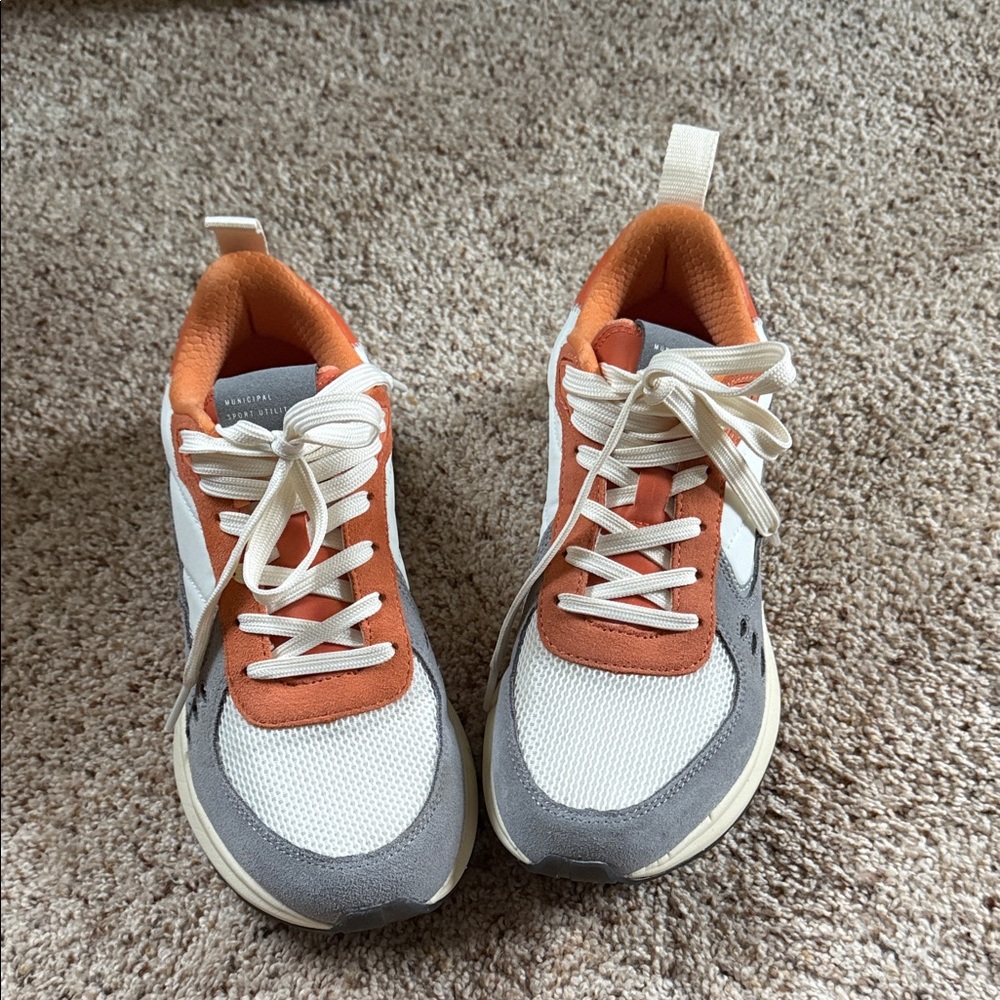 Municipal White Mesh Sneakers with Orange Accents